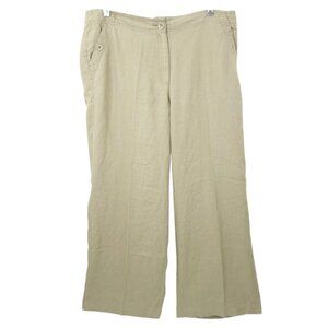 Chicos Linen Pants Women Size 1 US M/8 MId Rise Wide Leg Slash Pockets Tan Khaki